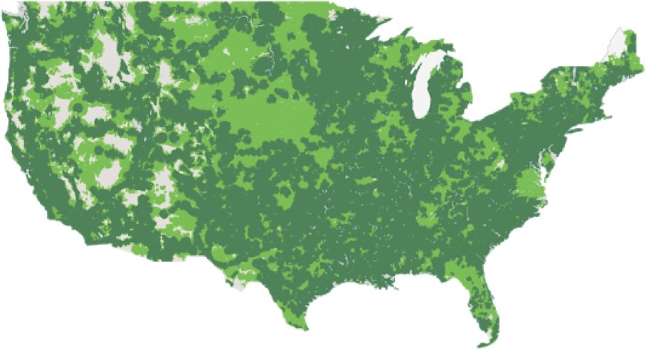 Green map of the United States
