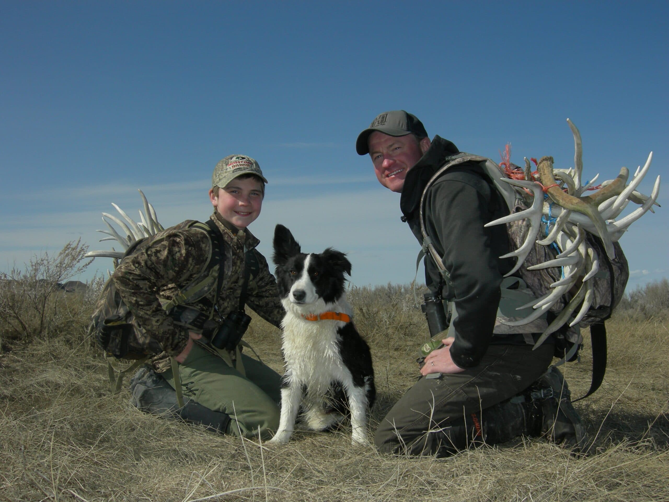 Cole and Mark Kayser after a spring shed hunt with their dog