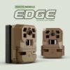 Studio shot of two Moultrie Mobile Edge cameras with edge logo.