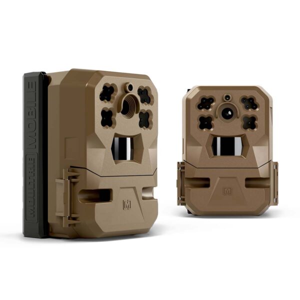 Studio shot of two Moultrie Mobile Edge cameras.